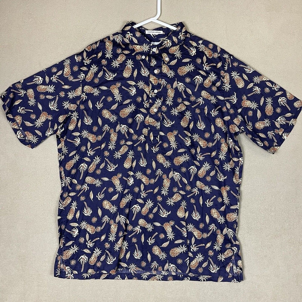 Reyn Spooner Shirt Mens‎ Extra Large Blue Pineapple Hawaiian Button Up Adult